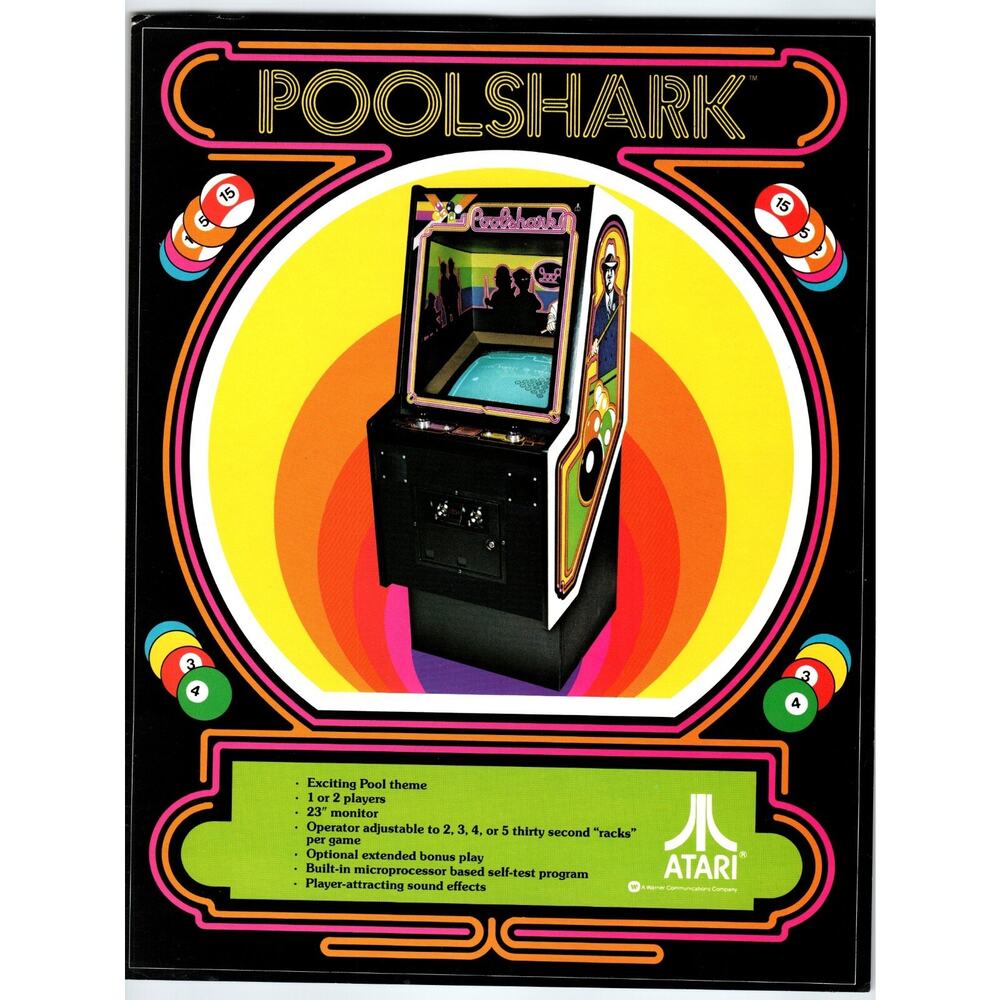Pool Shark Vintage Video Arcade Game Flyer 1977 Original Retro Art 8.5" x 11"